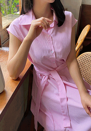 레타 스트라이프 셔츠 원피스 (2color)(55~66반)나는마리